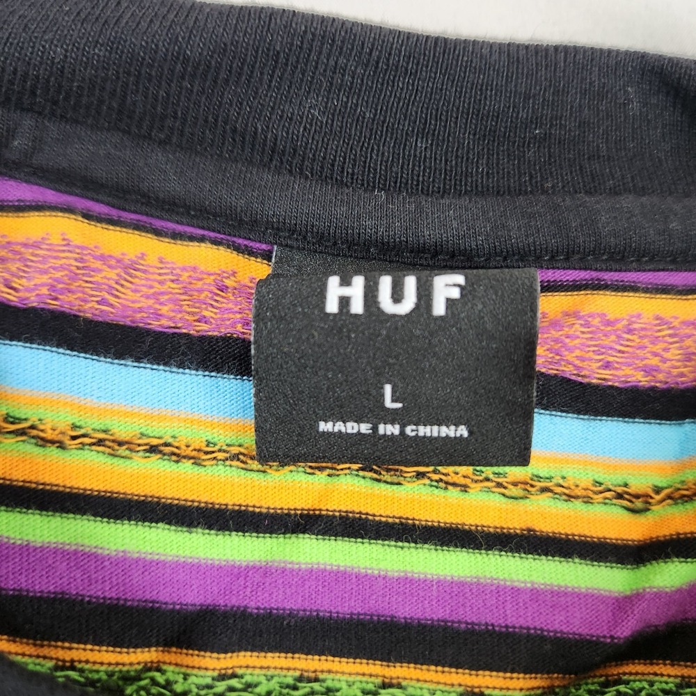 HUF Multicolor Striped T-Shirt Men L Embroidered Logo - Picture 2 of 7
